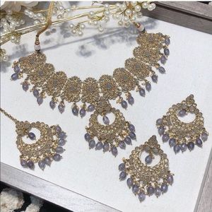 INDIAN JEWELRY SET - Lavender/gray and gold